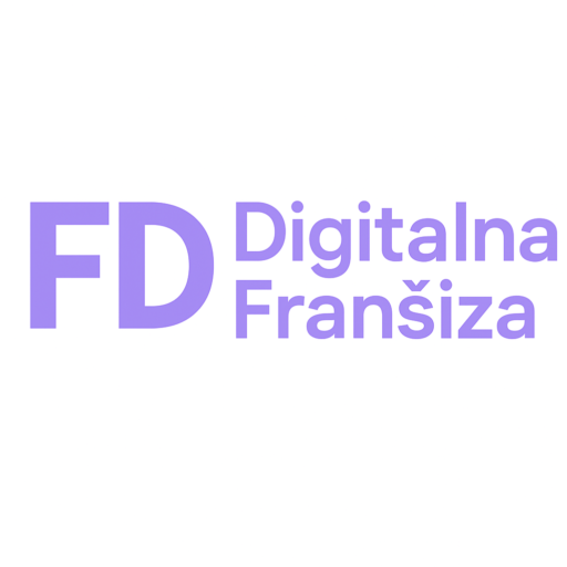 na slici ljubičastim slovima piše digitalna franšiza, pored toga slova F D