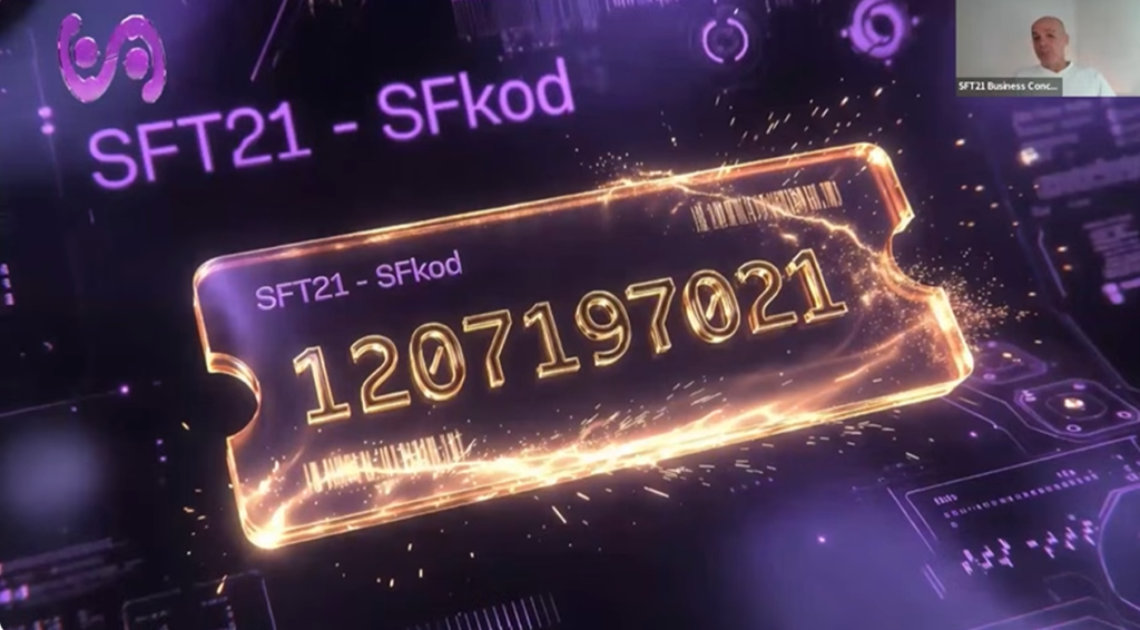 SF kodovi unutar SFT21 sustava prikazani kao digitalni trajni nagradni listić za sudjelovanje u budućim nagradnim igrama zajednice.