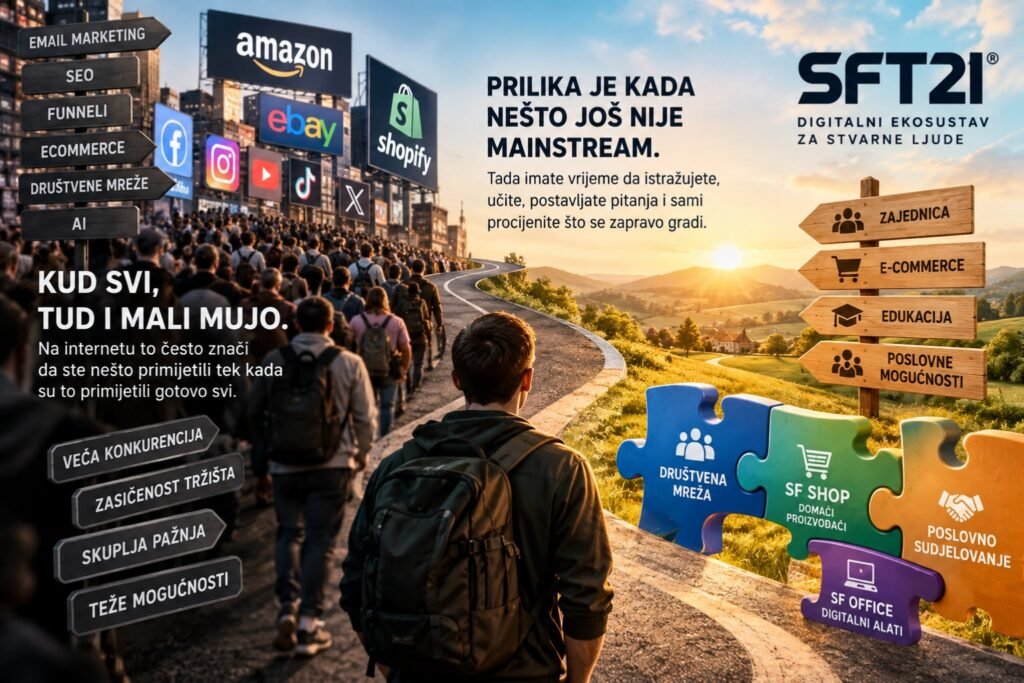 Rano pozicioniranje na internetu – prikaz mainstream digitalnih trendova, mase koja ih slijedi i alternativnog puta prema SFT21 digitalnom ekosustavu.